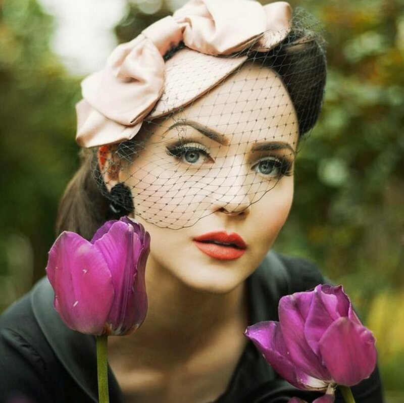 Woman with Veil and Tulips