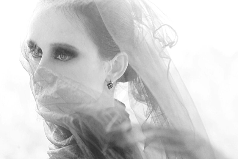 Woman with Veil — Black, Dramatic, Photograph, Earring, Smoky Eye Makeup