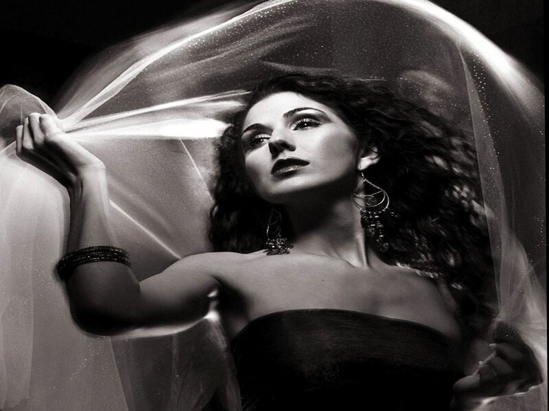 Woman with Veil — Black, Dramatic, Photograph, Earrings
