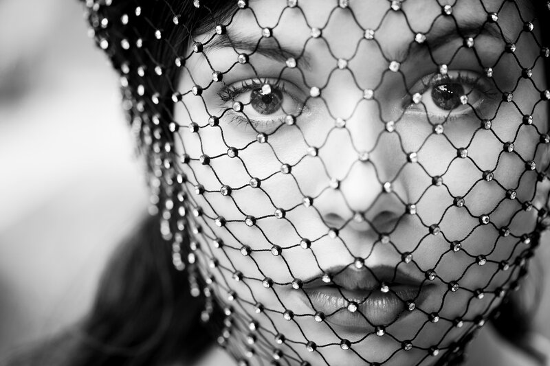 Woman with Veil — Black, Dramatic, Photograph, Eyes, Lips