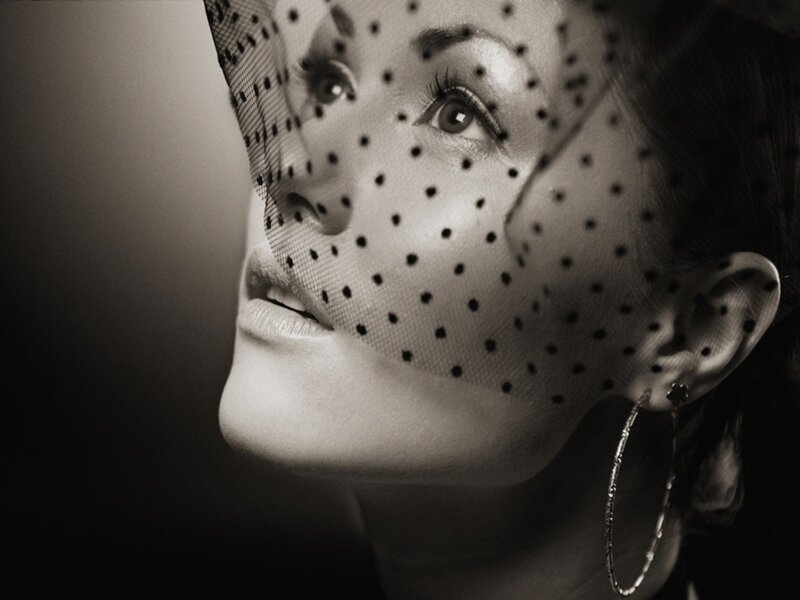 Woman with Veil — Black, Dramatic, Photograph, Hoop Earring