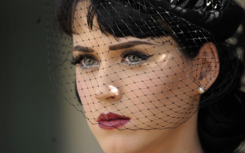 Woman with Veil — Black, Dramatic, Photograph, Makeup, Earring