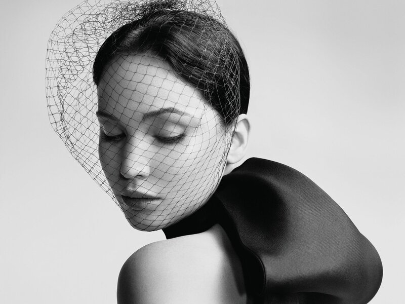 Woman with Veil — Black, Dramatic, Photograph, Shoulder, Black Dress