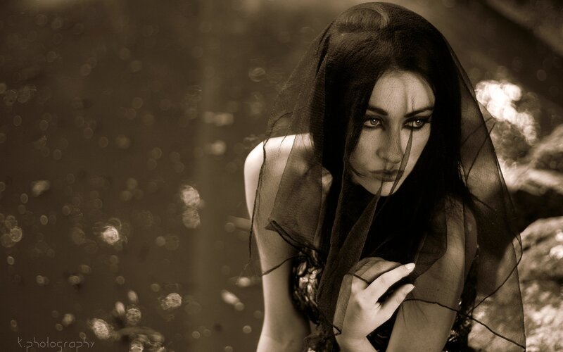Woman with Veil — Brown, Dramatic, Photograph