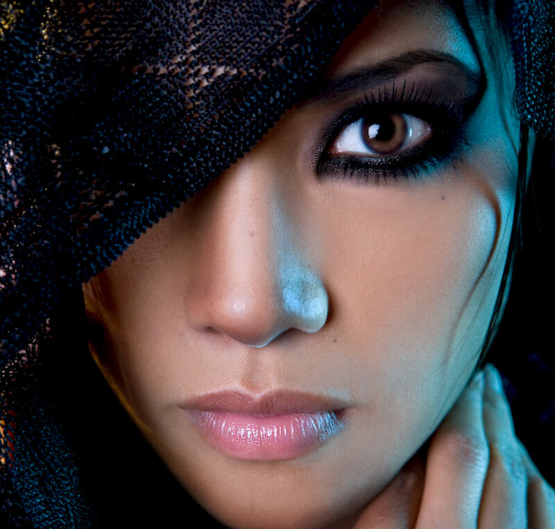 Woman with Veil Covering Face — Black