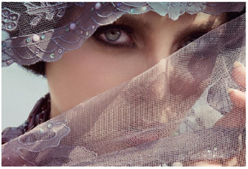 Woman with Veil Covering Face — Purple