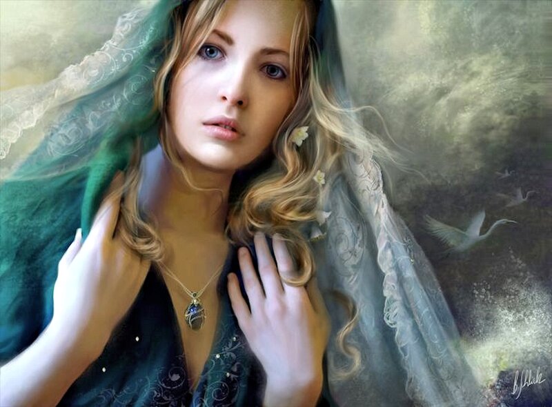 Woman with Veil — Green, Serene