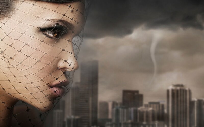 Woman with Veil in Storm