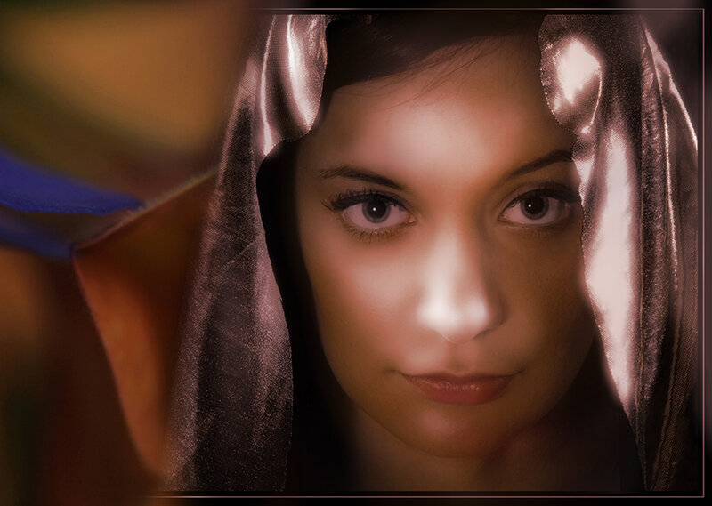 woman with veil in warm light
