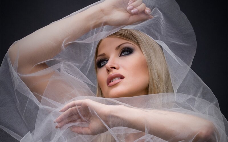 Woman with Veil — White, Dramatic, Photograph, Blonde Hair