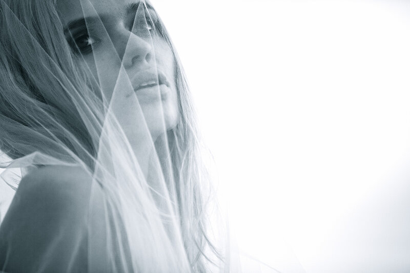 Woman with Veil — White, Dramatic, Photograph, Hair