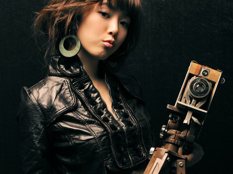 woman with vintage camera