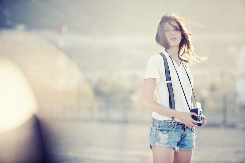 woman with vintage camera