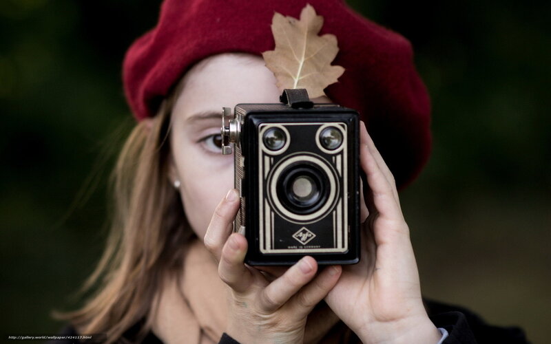Woman with Vintage Camera — Red