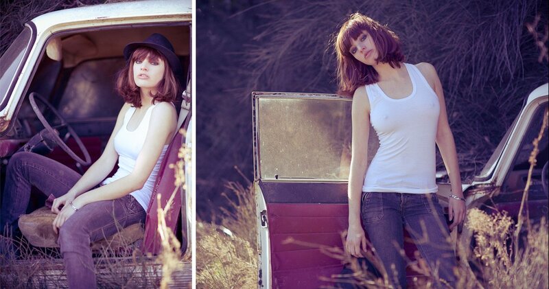 woman with vintage car