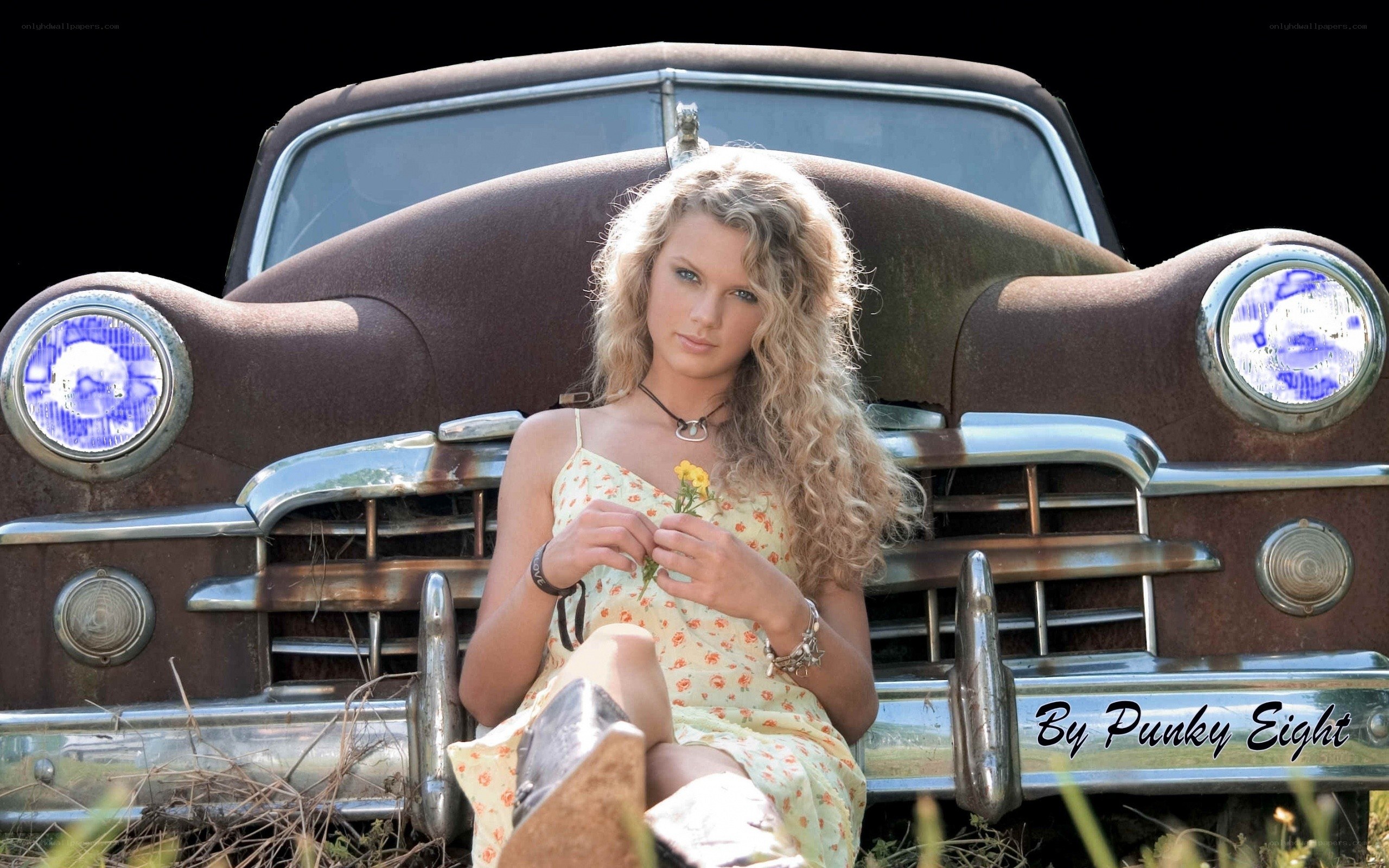 woman with vintage car