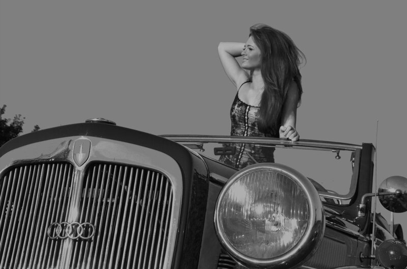 woman with vintage car