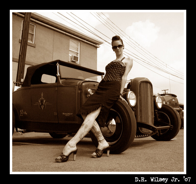 woman with vintage car