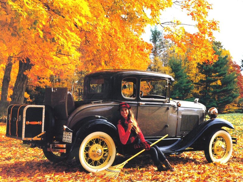 Woman with Vintage Car — Orange