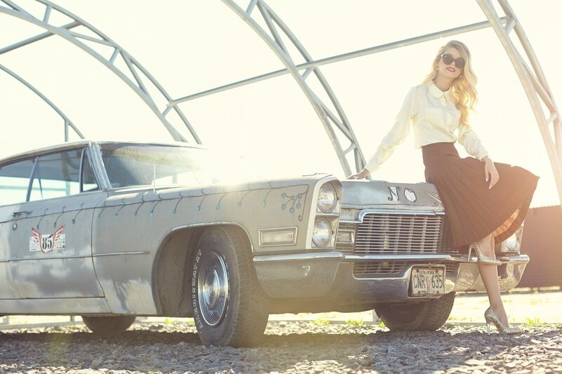 Woman with Vintage Car — Silver