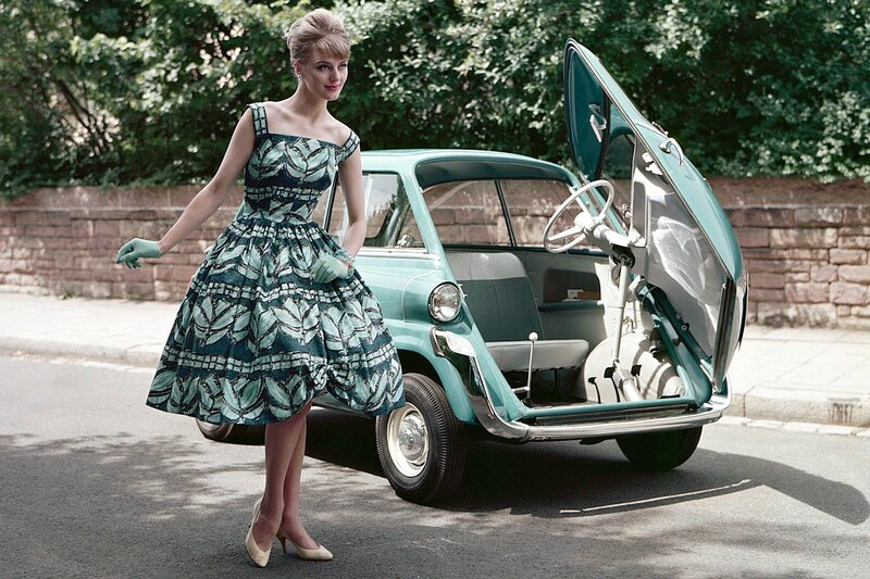 Woman with Vintage Car — Teal