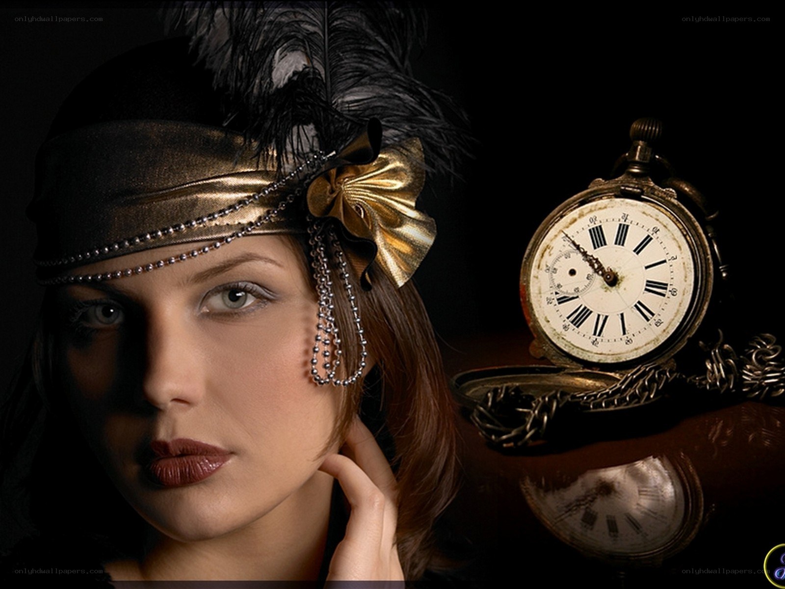 woman with vintage clock