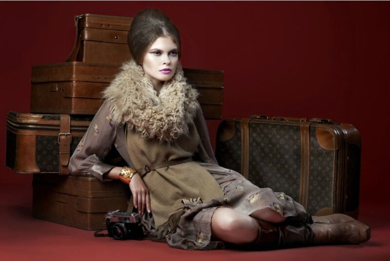 Woman with Vintage Luggage