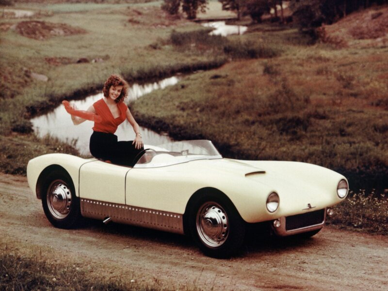 Woman with vintage sports car