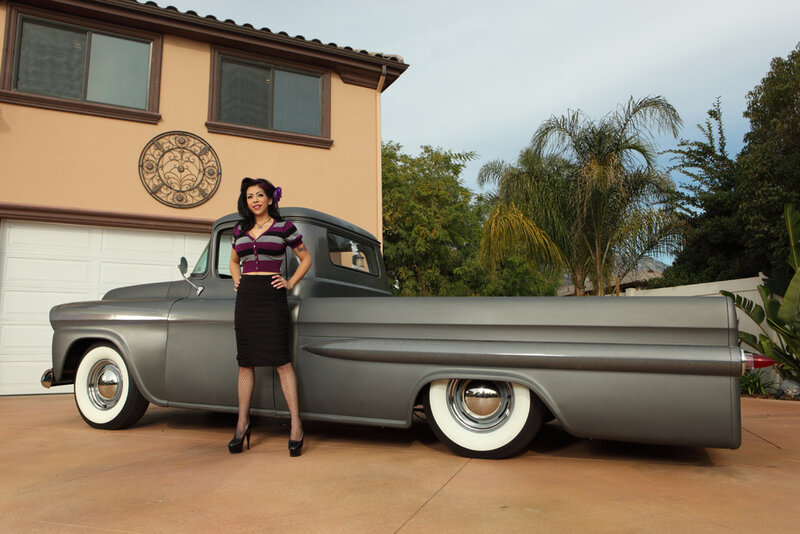 Woman with Vintage Truck — Gray, Calm
