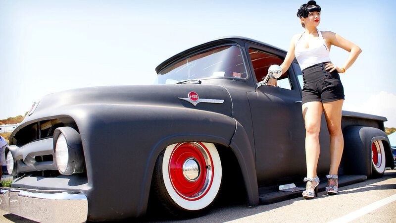 Woman with vintage truck