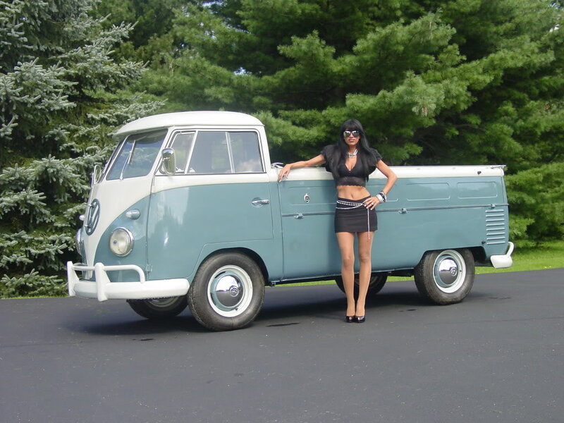 Woman with Vintage Van — Blue
