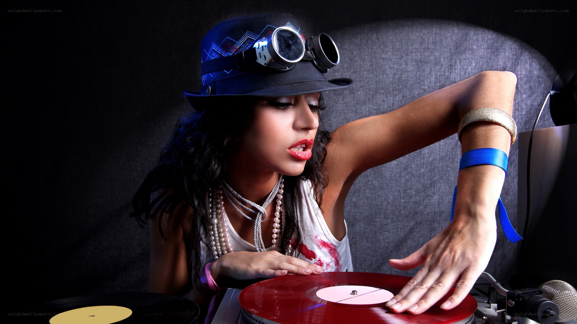 woman with vinyl record