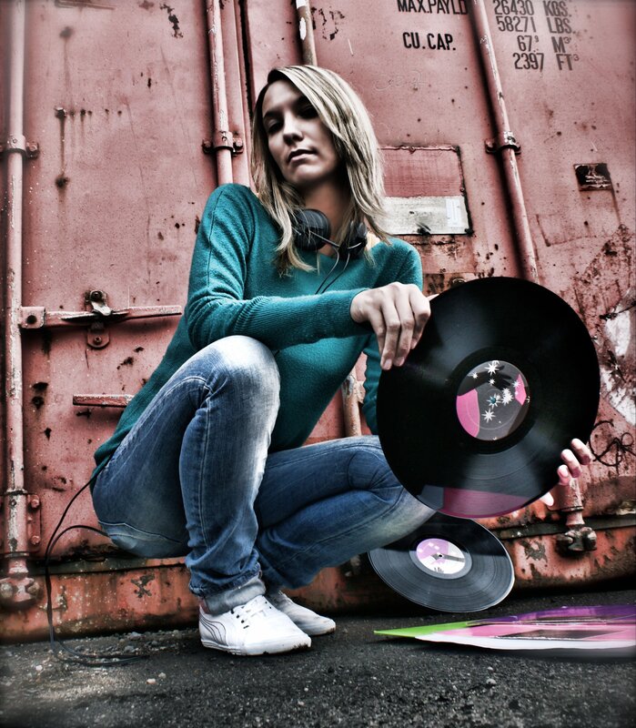 woman with vinyl records