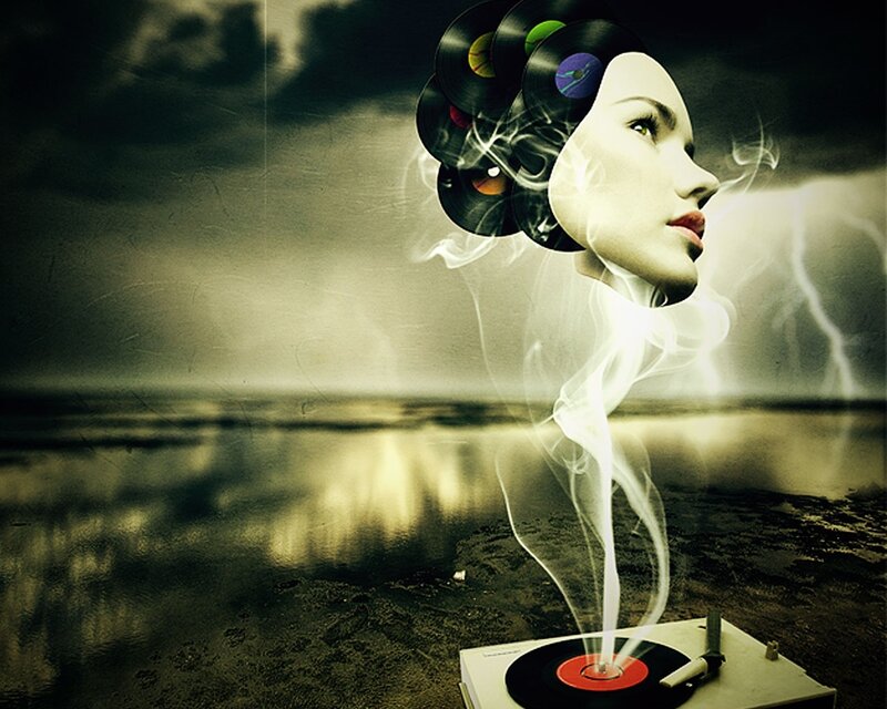 woman with vinyl records