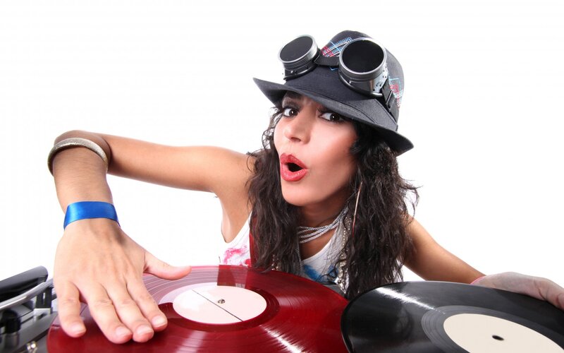 Woman with Vinyl Records — White