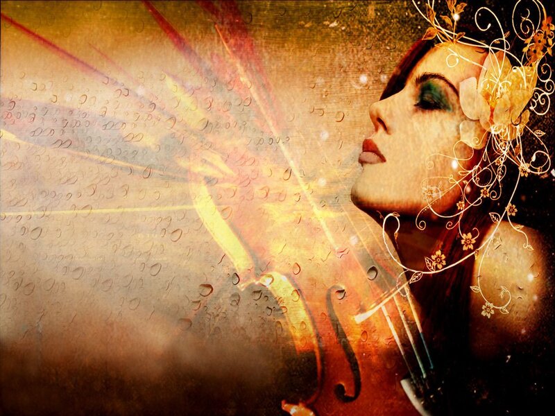 woman with violin and floral crown
