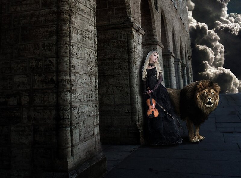 Woman with Violin and Lion