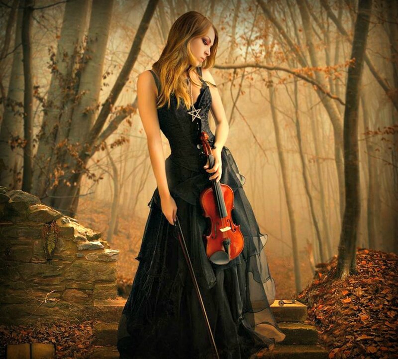 Woman with Violin — Black, Dramatic, Autumn