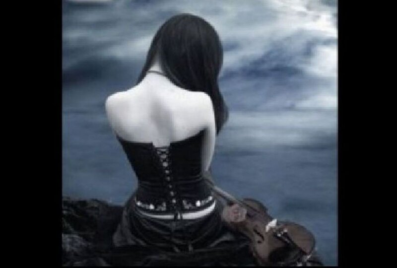 Woman with Violin — Black, Dramatic, Digital Art