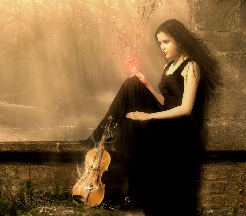 Woman with Violin — Black, Melancholic