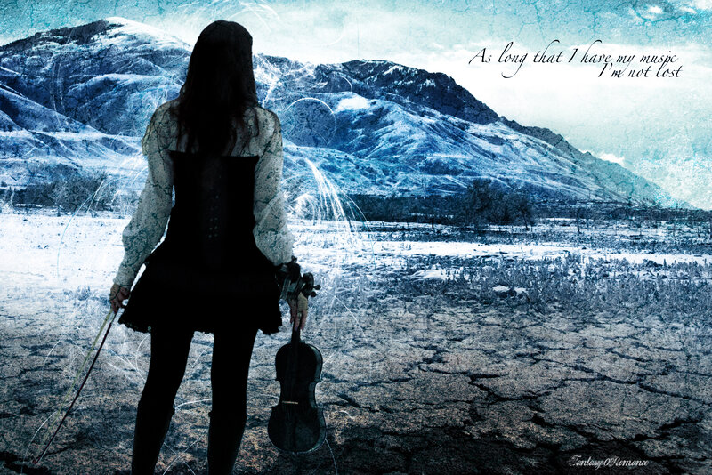Woman with Violin — Blue, Dramatic