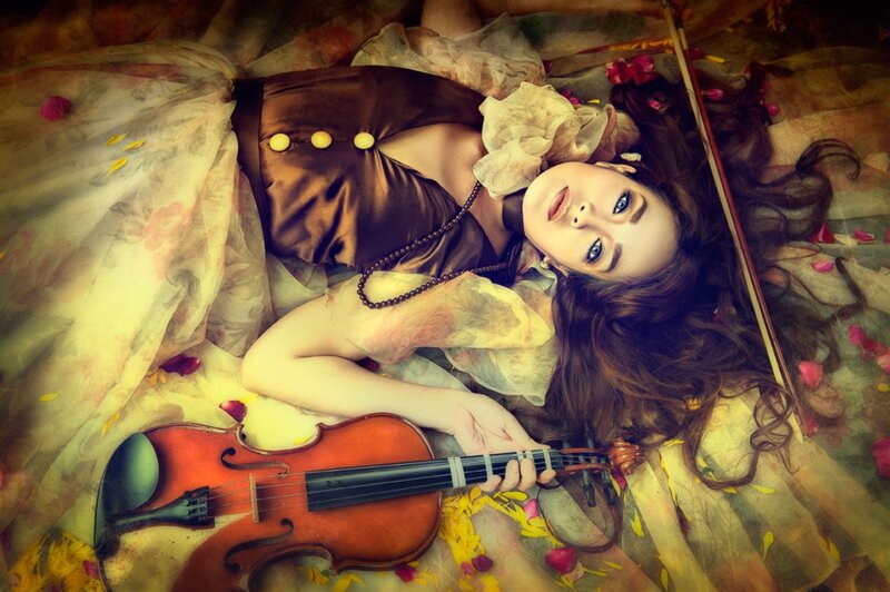 Woman with Violin — Brown, Dramatic, Photograph