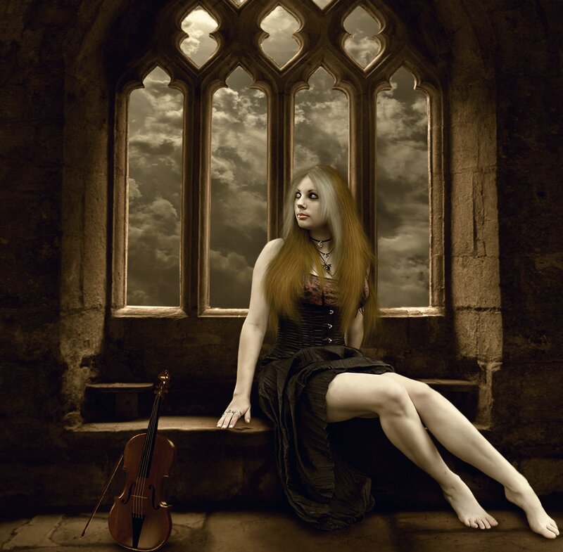 Woman with Violin — Brown, Dramatic
