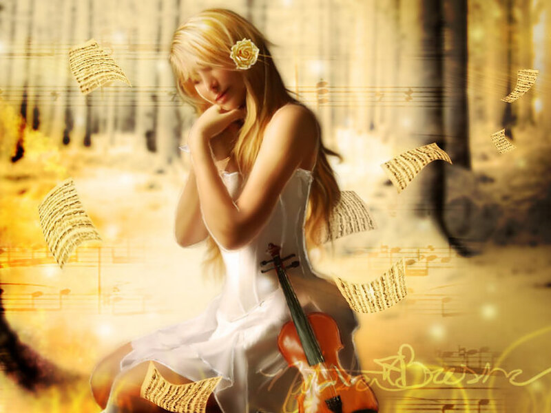 Woman with Violin — Gold