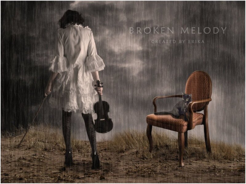 Woman with Violin — Gray, Dramatic