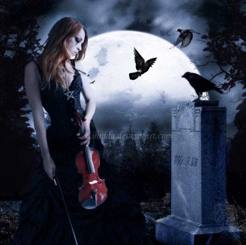 Woman with Violin in Cemetery