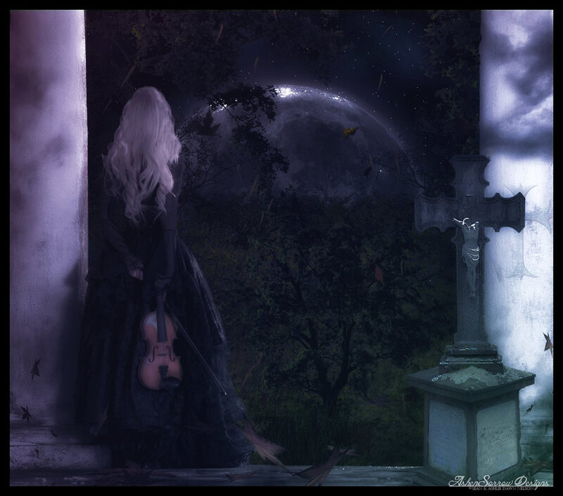 Woman with Violin — Purple, Dark