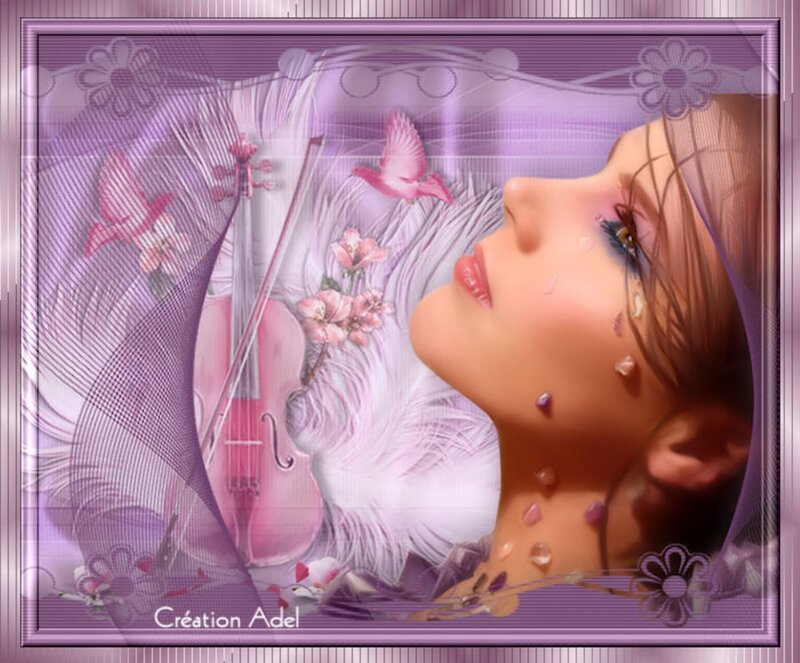 Woman with Violin — Purple, Dreamy, Digital Art, Birds