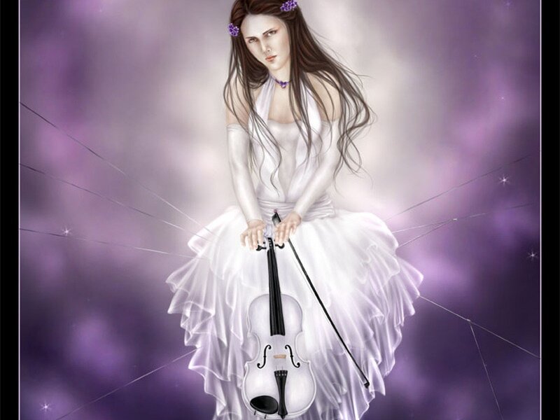 Woman with Violin — Purple, Dreamy