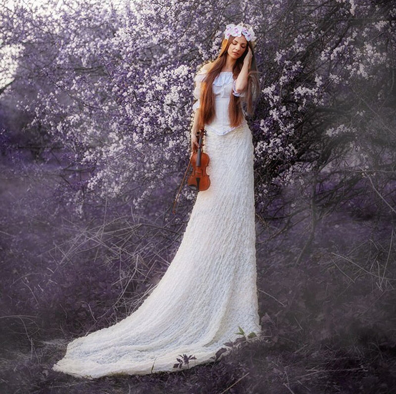 Woman with Violin — Purple, Serene